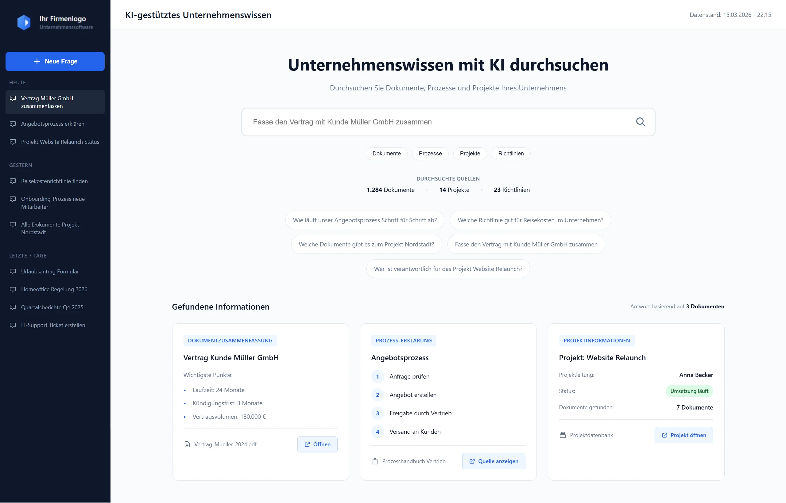 KI Wissenssystem Dashboard